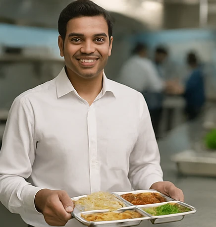 Employee with Indian Thali2